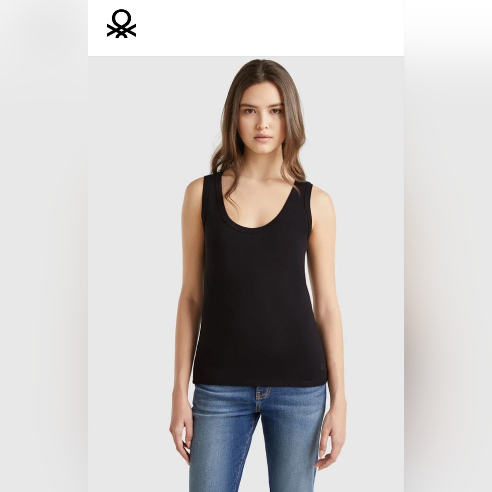 United Colors Of Benetton Black Cotton Tank Top